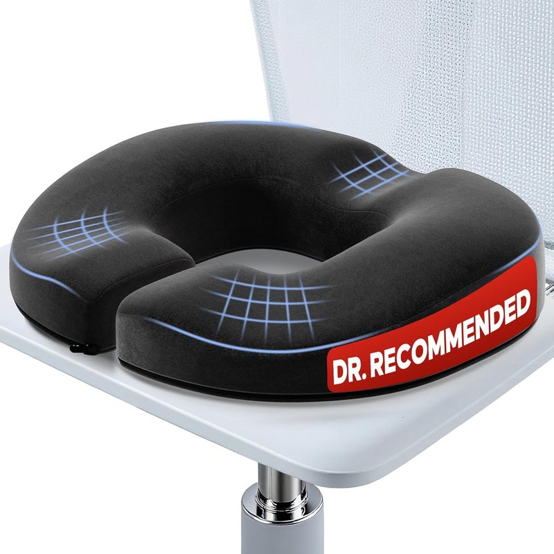 Benazcap Donut Pillow Seat Cushion, Donut Chair Cushions for Postpartum Pregnancy & Hemorrhoids, Memory Foam Seat Chair Cushion for Sciatica & Hip & Coccyx Pain Relief-Black - Image 1